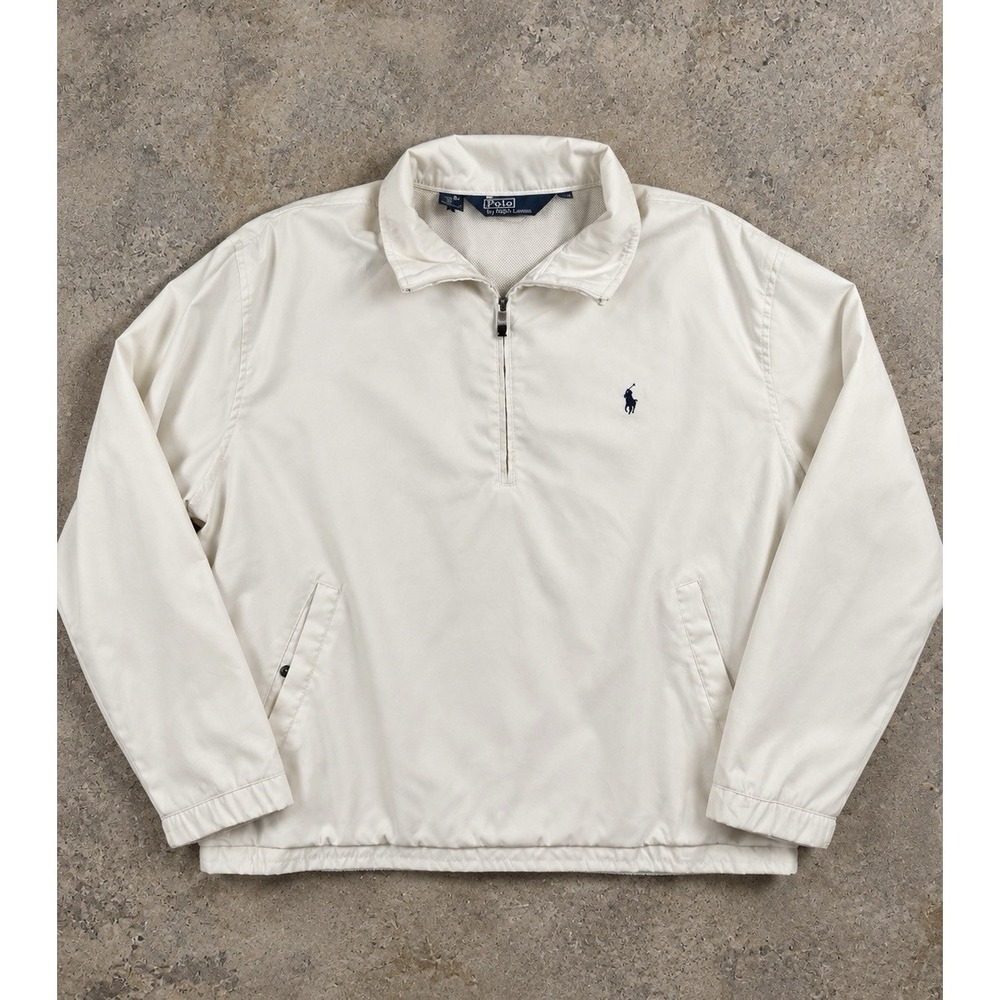 Polo Ralph Lauren Mens Cream 1/4 Zip Windbreaker Jacket Pony Logo Vintage